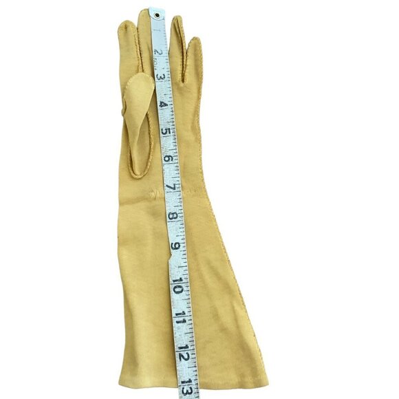 Vintage Mustard Suede Trapunto Stitching 13" Long Gloves Mustard #92L - Picture 4 of 5
